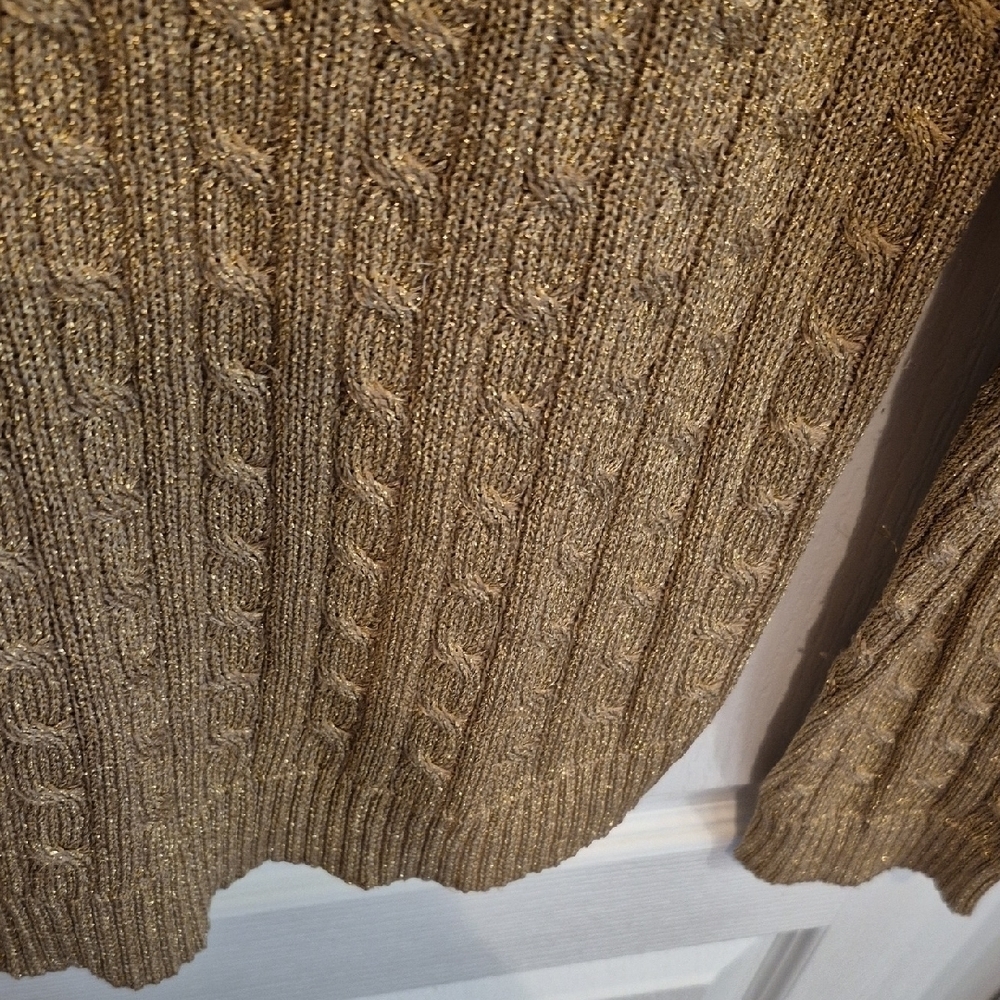 Lauren Ralph Lauren Gold Metallic Ribbed Silk Blend Crew Neck Sweater - Picture 7 of 7
